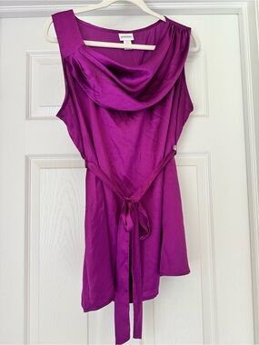 Motherhood Maternity Purple Cowl Neck Tie Waist Sleeveless Blouse XL